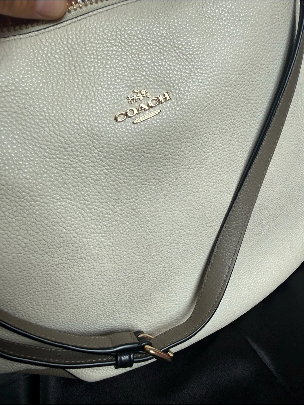 Coach Cream & Tan Pebbled Leather Hobo with Black Trim